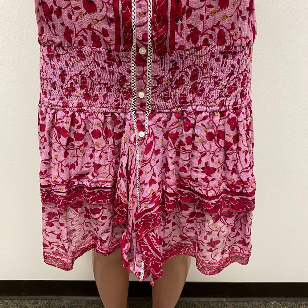 Poupette St Barth Womens Pink Floral Halter Sleeveless Smocked Ruffled Dress L - Picture 4 of 16